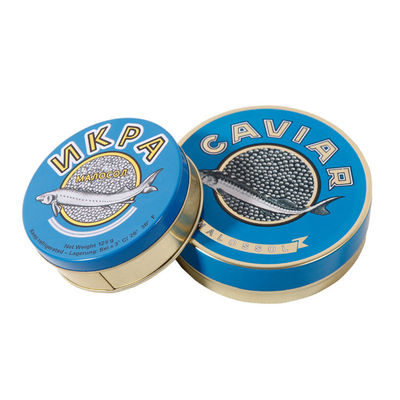 Hafif yuvarlak kaviar ambalajı, boş kaviar kutuları 100g 125g 250g 500g