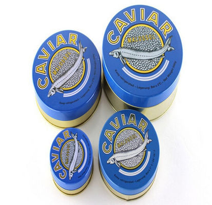 Hafif yuvarlak kaviar ambalajı, boş kaviar kutuları 100g 125g 250g 500g