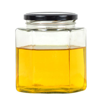 Hexagon Şeffaf Cam Depolama Şişesi 100ml 500ml Bal Kremesi İçin Metal Kapaklı