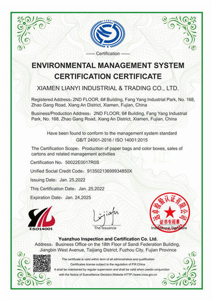 Çin Lianyi International industrial and trading co.,Ltd Sertifikalar